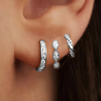 3PCS gold color stainless steel hoop earrings set with zircon flower stud earrings for women, showcasing elegant design.