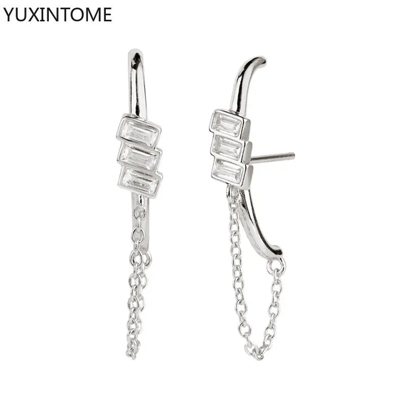 925 sterling silver minimalist crystal stud earrings for women, featuring a sleek needle design and elegant luxury.