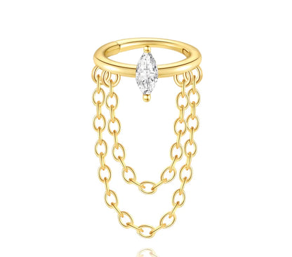 925 Sterling Silver eight-pointed star CZ piercing earring with tassel chain, designed for women by CANNER.