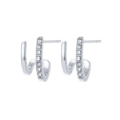 925 Sterling Silver minimalist crystal stud earrings for women, showcasing a sleek design perfect for parties and luxury occasions.
