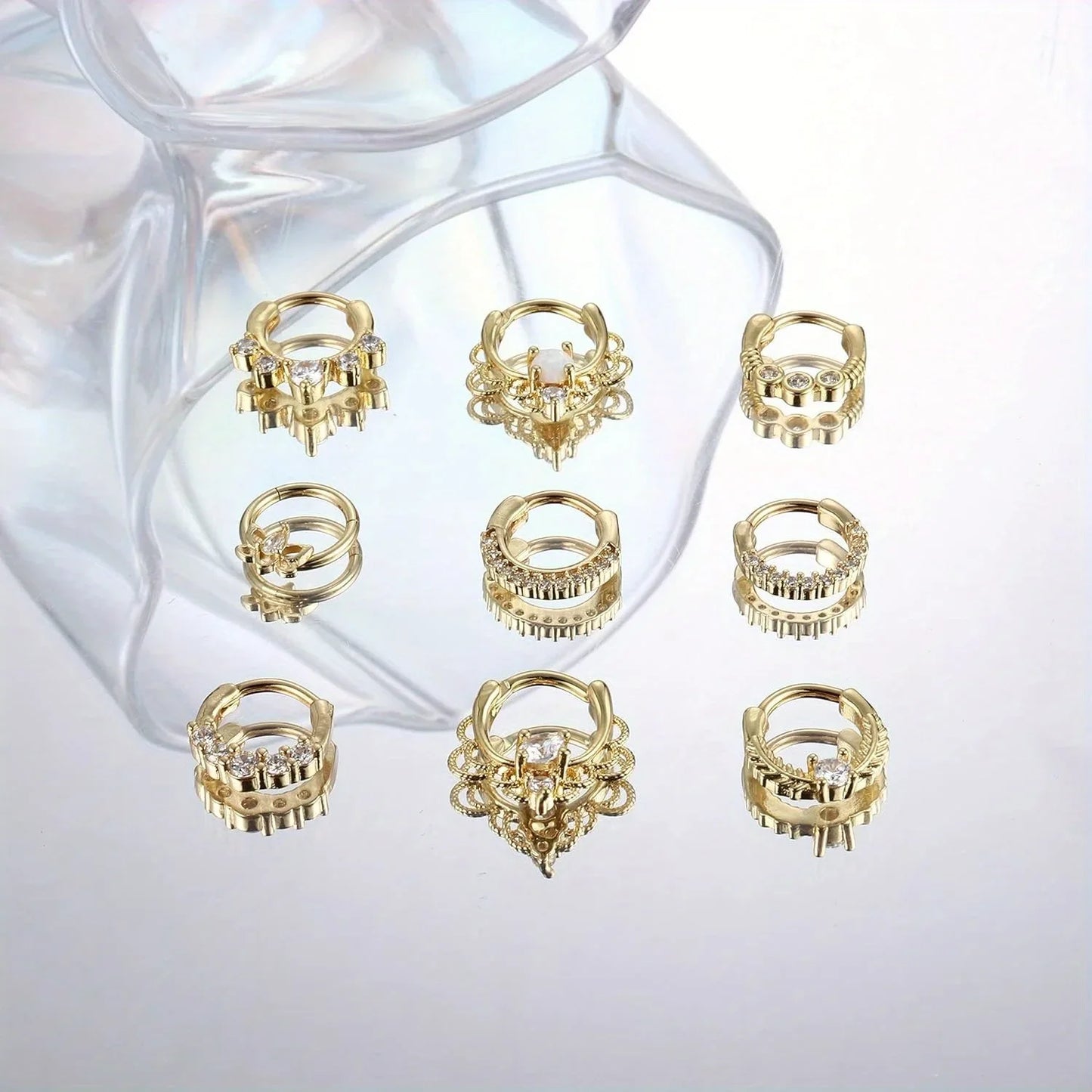 DoubleMfashion 316L stainless steel septum ring with opal and CZ details, suitable for daith and cartilage piercings.