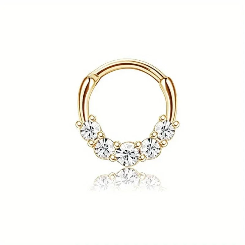 DoubleMfashion septum ring in 316L stainless steel with opal and CZ accents, suitable for daith, cartilage, and tragus piercings.