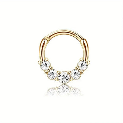 DoubleMfashion septum ring in 316L stainless steel with opal and CZ accents, suitable for daith, cartilage, and tragus piercings.