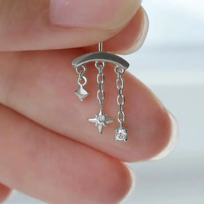 CANNER 925 Sterling Silver eight-pointed star CZ earring with tassel chain, designed for women, elegant party jewelry.