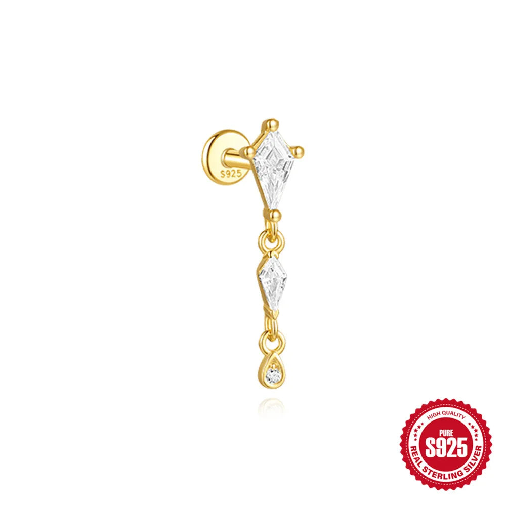 CANNER 925 Sterling Silver eight-pointed star CZ earring with tassel chain, designed for women’s party jewelry.