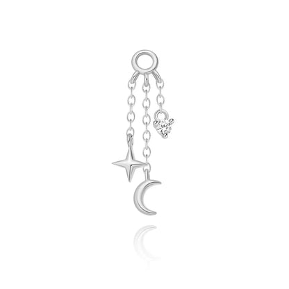 CANNER 925 Sterling Silver eight-pointed star CZ piercing earring with tassel chain, designed for women’s fine jewelry.