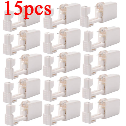 Disposable ear piercing gun kit with studs and nose ring, featuring safety design by DoubleMfashion.