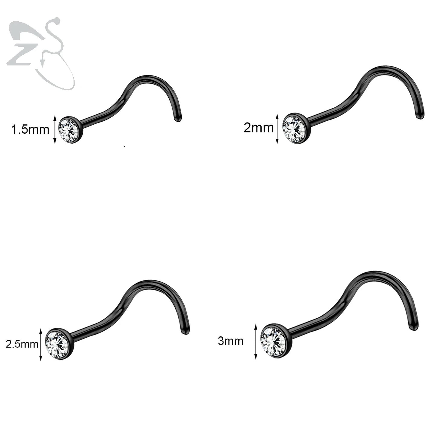 Gold stainless steel nose stud set featuring heart, star, and round crystal designs in L-shape, 18g/20g by DoubleMfashion.