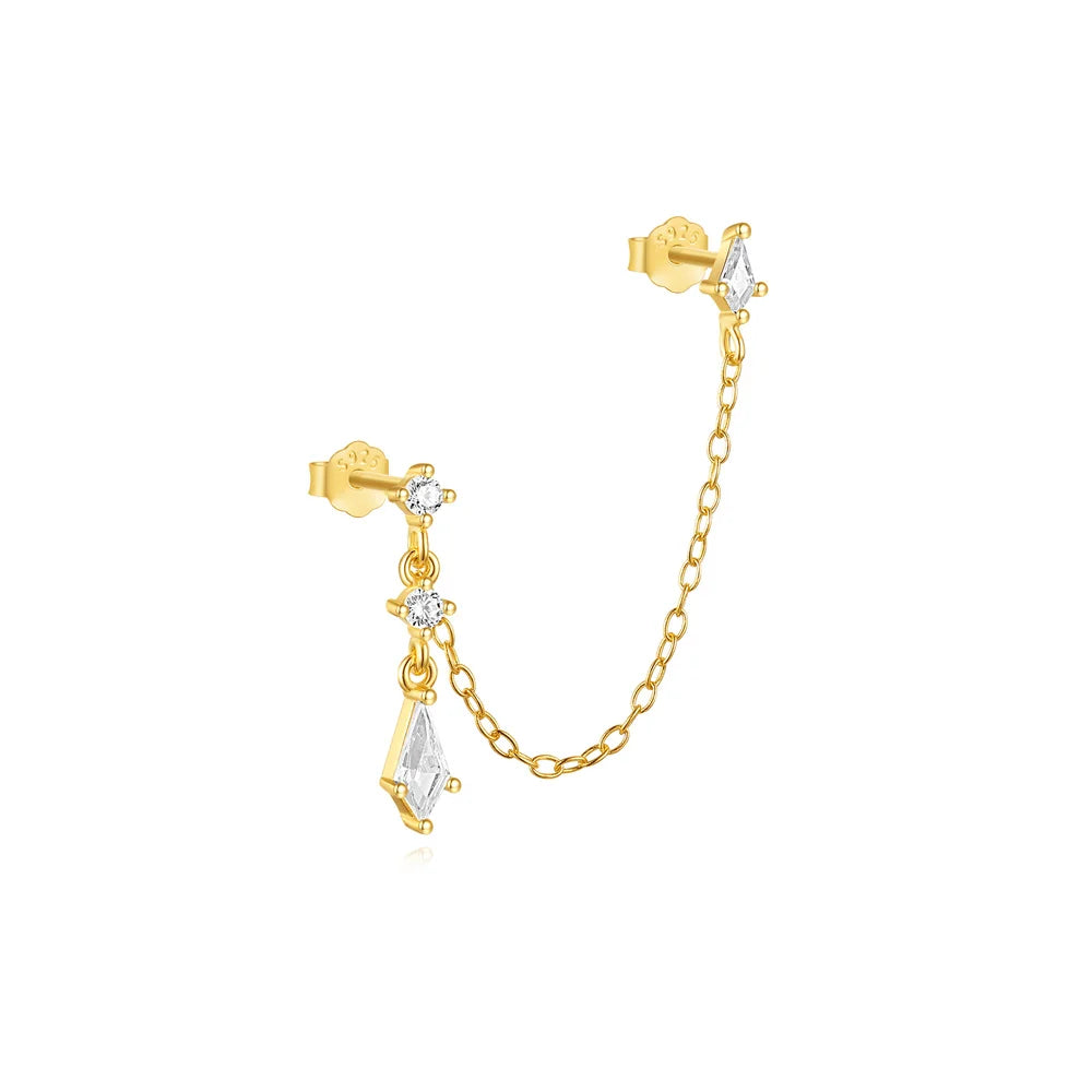 925 Sterling Silver eight-pointed star CZ piercing earring with tassel chain for women by DoubleMfashion.