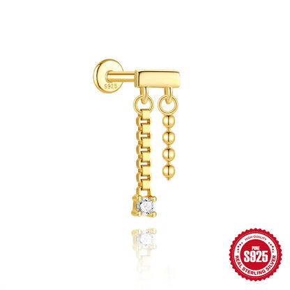 CANNER 925 Sterling Silver eight-pointed star CZ piercing earring with tassel chain, perfect for women's party jewelry.