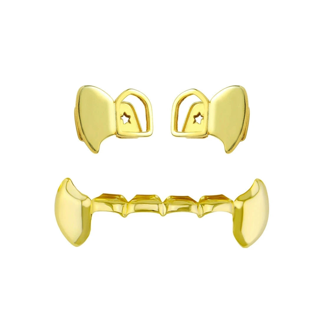 TOPGRILLZ 3pcs DIY double hollow teeth grillz set featuring fangs for Halloween and Christmas celebrations.