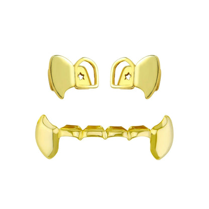TOPGRILLZ 3pcs DIY double hollow teeth grillz set featuring fangs for Halloween and Christmas celebrations.