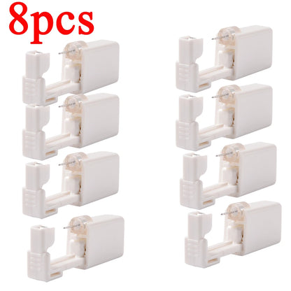 Disposable ear piercing gun kit with studs and nose ring tools by DoubleMfashion, shown in a clean, organized layout.