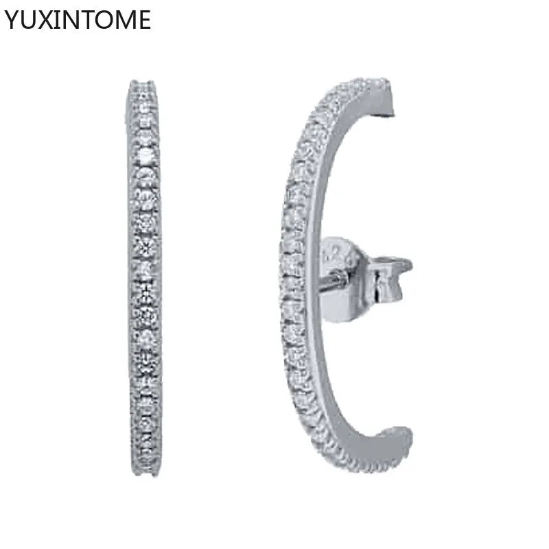 Minimalist 925 sterling silver stud earrings with crystal detail, designed for women, perfect for parties and luxury accessories.