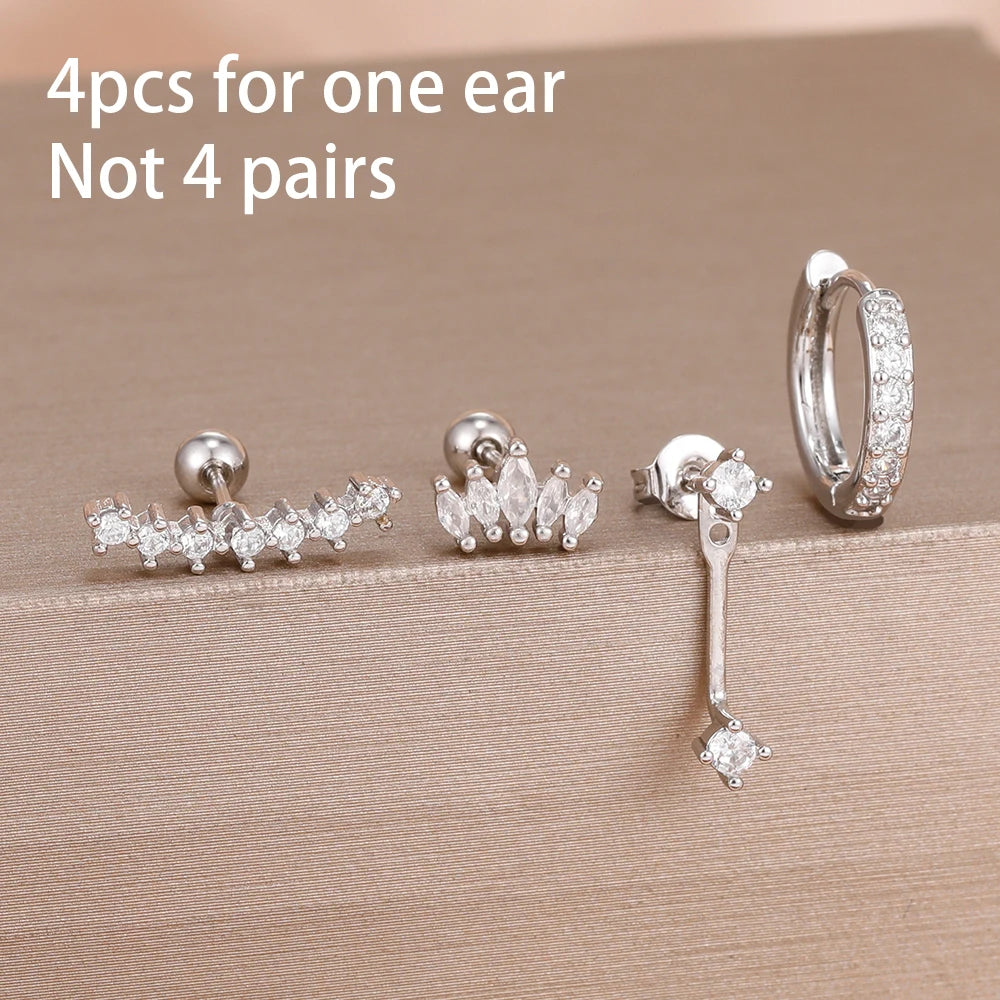 4PCS stainless steel small hoop earrings featuring star, moon, and flower designs by DoubleMfashion for women.