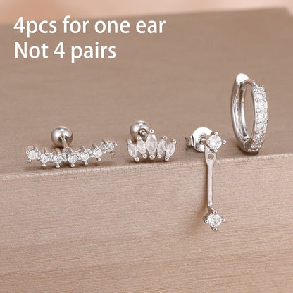 4PCS stainless steel small hoop earrings featuring star, moon, and flower designs by DoubleMfashion for women.