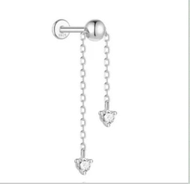 CANNER 925 Sterling Silver eight-pointed star CZ piercing earring with tassel chain for women, showcased in fine jewelry image.