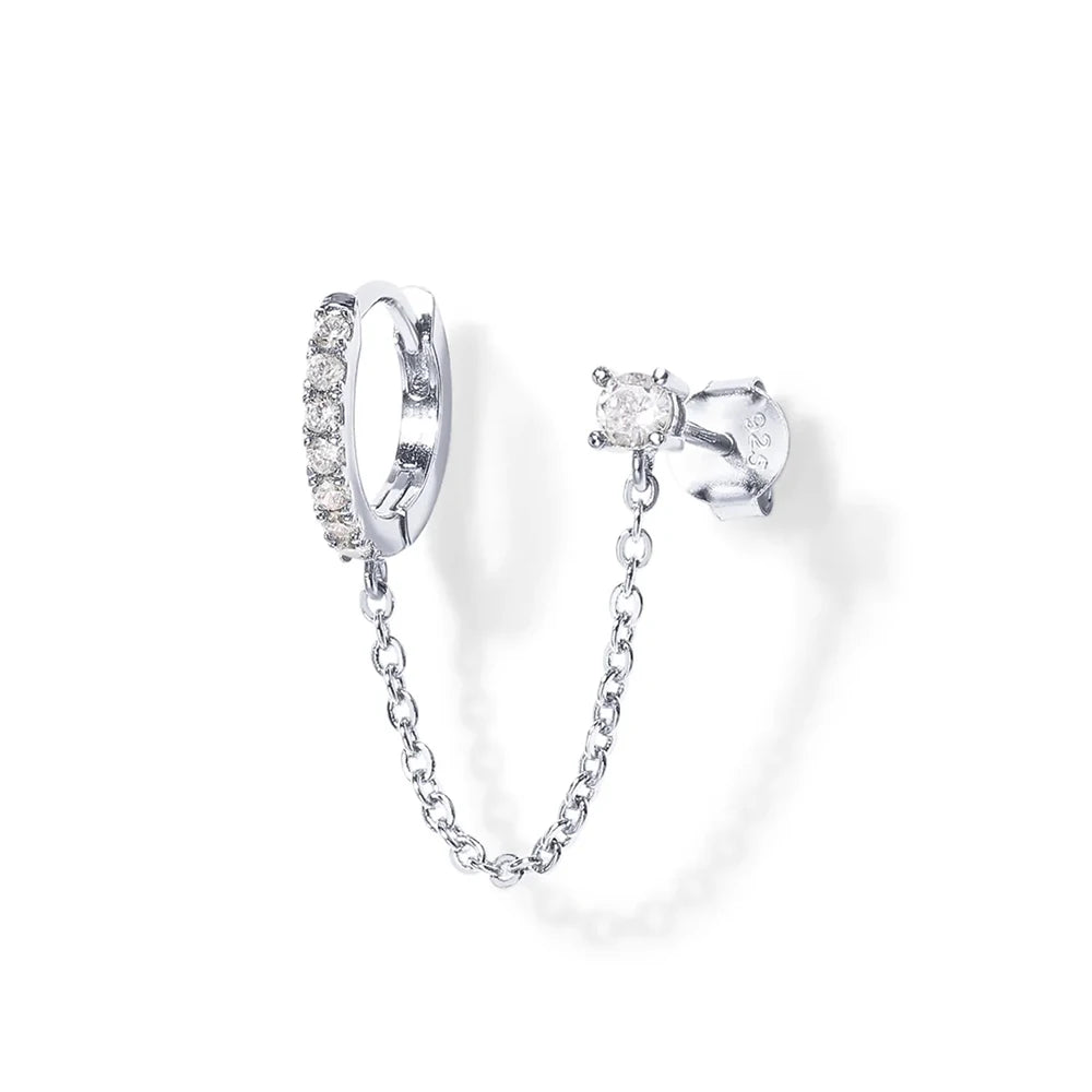 CANNER 925 Sterling Silver eight-pointed star CZ earring with tassel chain, designed for women's fine jewelry.