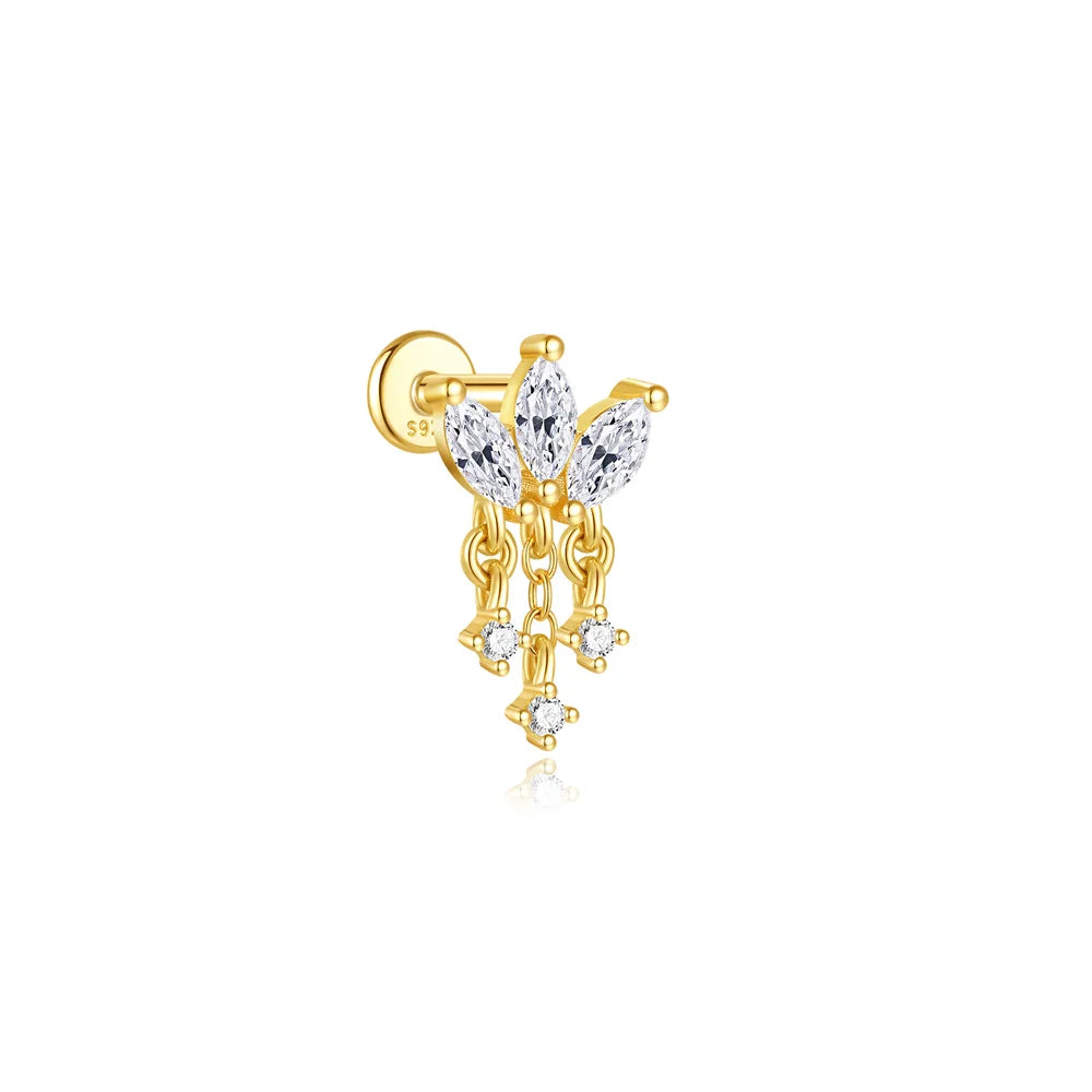 CANNER 925 Sterling Silver eight-pointed star CZ stud earring with tassel chain, showcasing fine jewelry design for women.