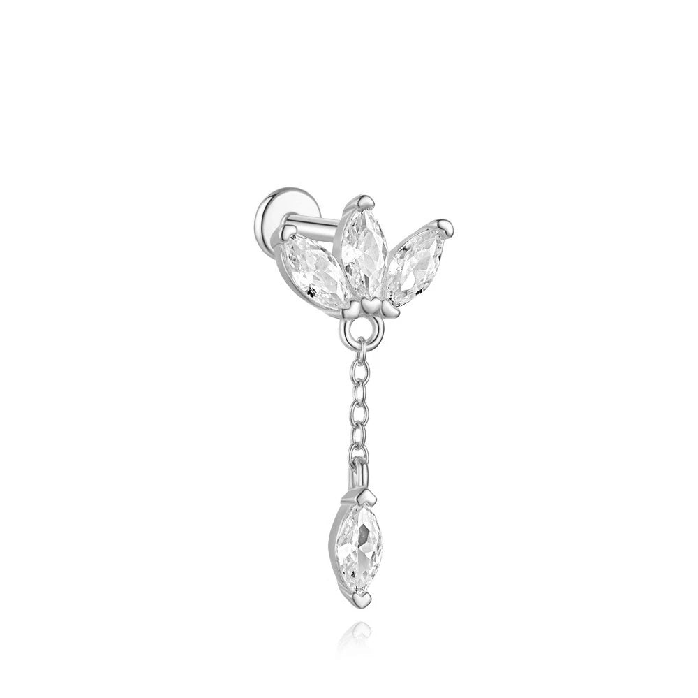 CANNER 925 Sterling Silver eight-pointed star CZ piercing earring with tassel chain, designed for women.