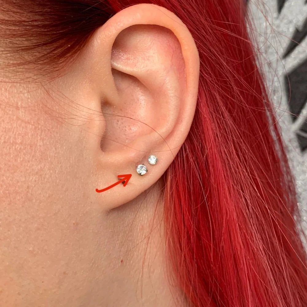 G23 titanium labret ear lip studs with square CZ stones, cartilage and tragus earrings by DoubleMfashion.