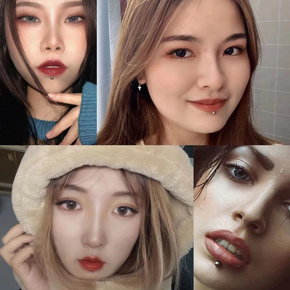 G23 titanium labret ear lip studs with square CZ stones, cartilage and tragus earrings by DoubleMfashion.