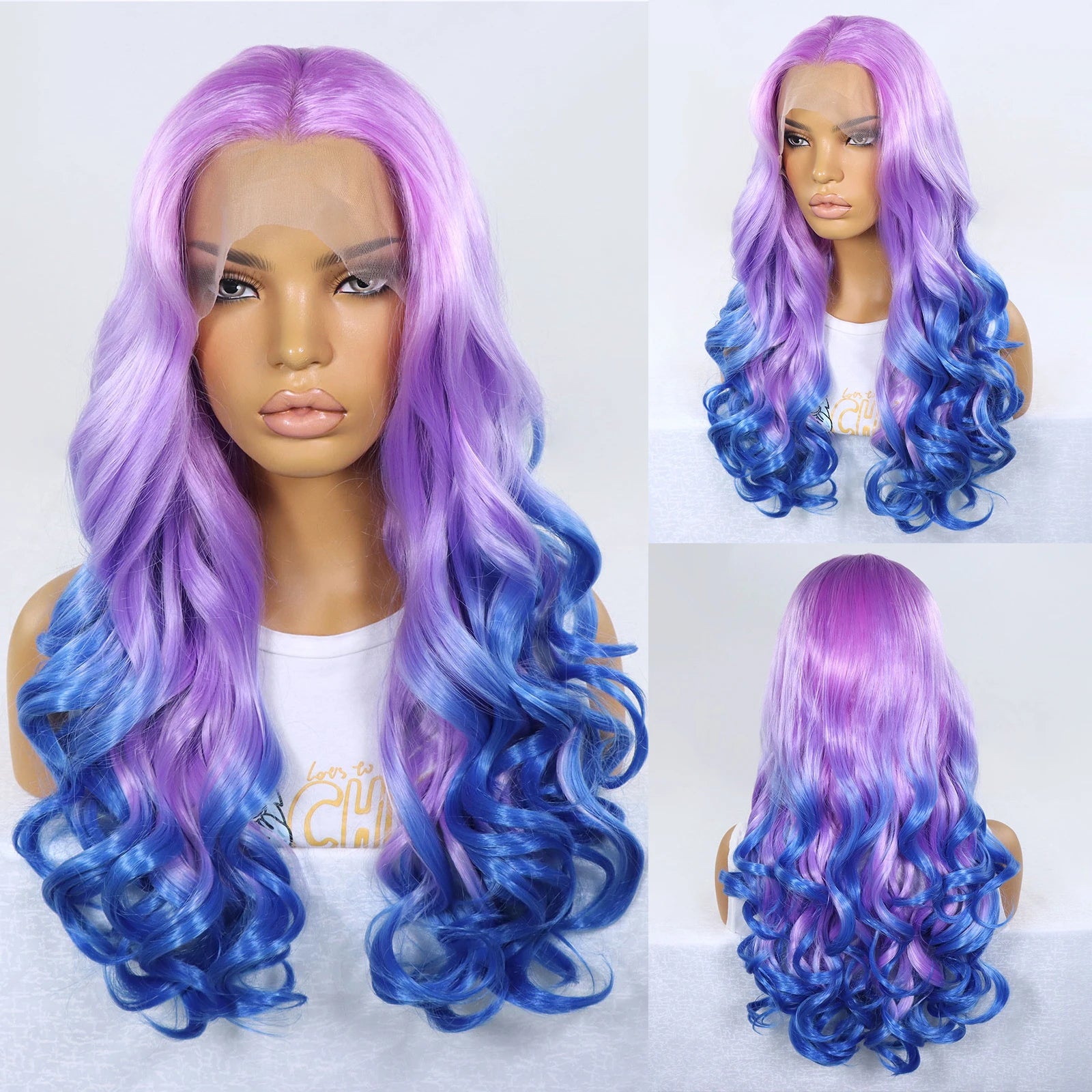 613 blonde ombre orange red synthetic lace front wig with long curly hair, designed for women’s cosplay by DoubleMfashion.
