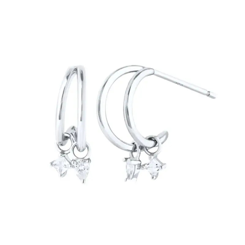 Minimalist 925 sterling silver needle stud earrings with crystal for women, elegant fine jewelry and accessories.