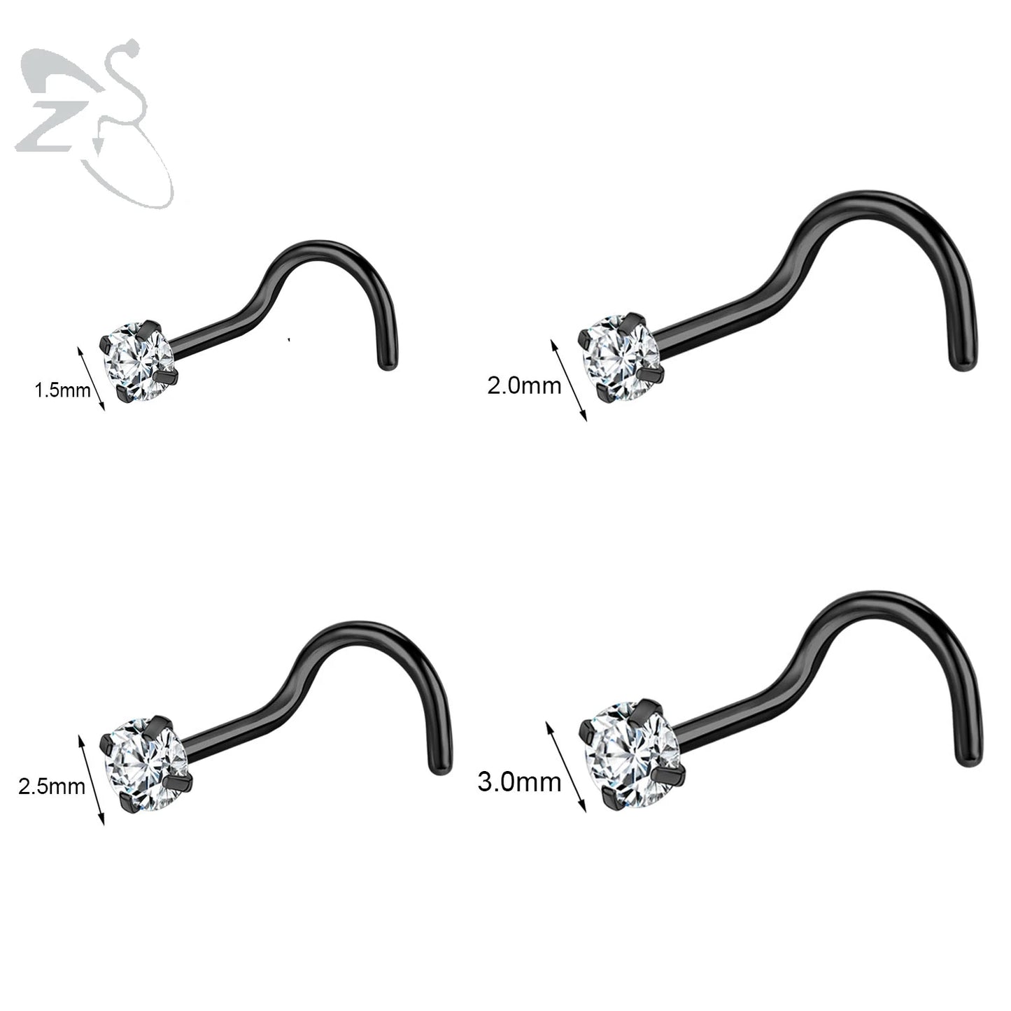 Gold stainless steel nose stud set featuring heart, star, and round crystals in L shape, by DoubleMfashion.