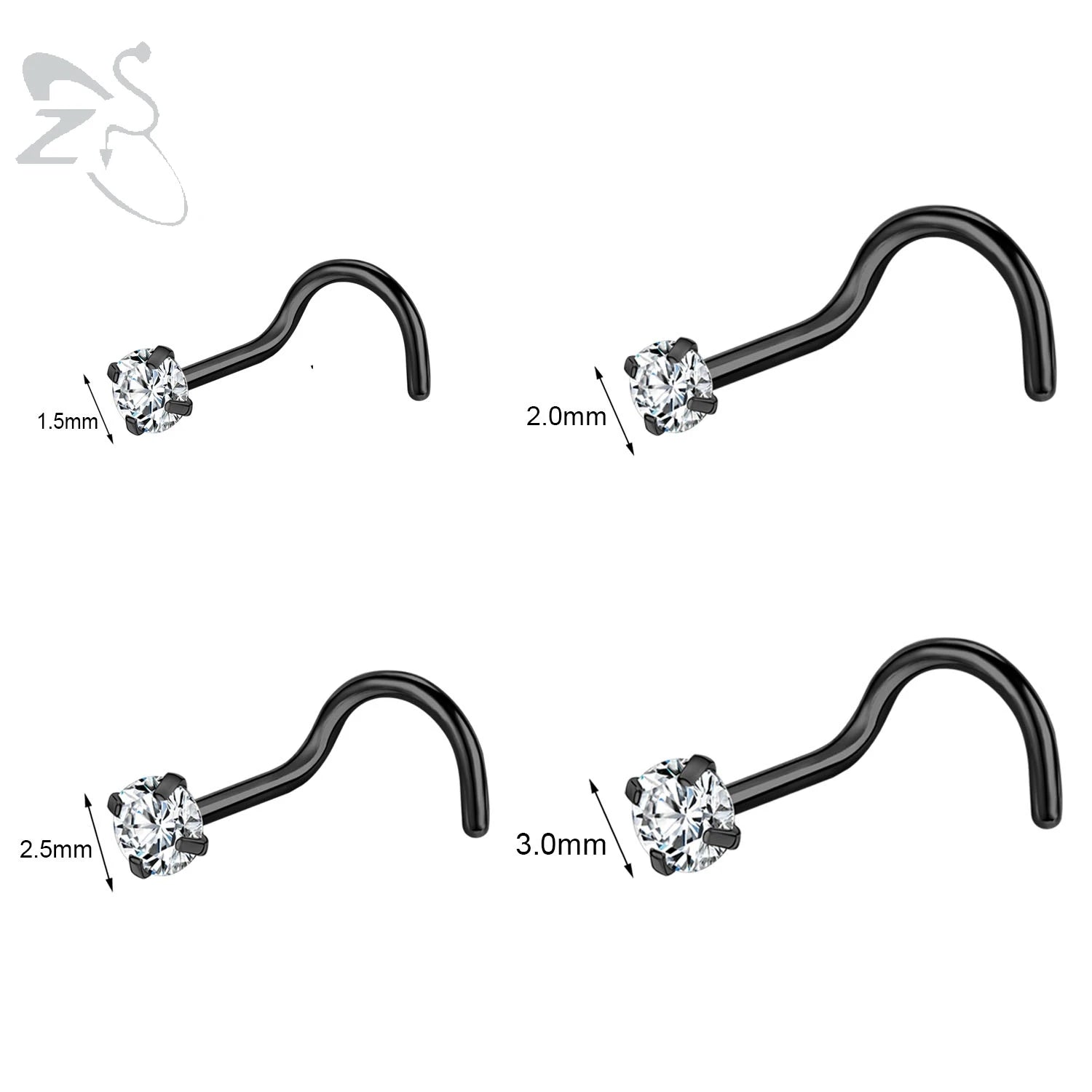 Gold stainless steel nose stud set featuring heart, star, and round crystals in L shape, by DoubleMfashion.