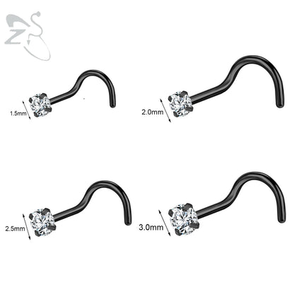 Gold stainless steel nose stud set featuring heart, star, and round crystals in L shape, by DoubleMfashion.