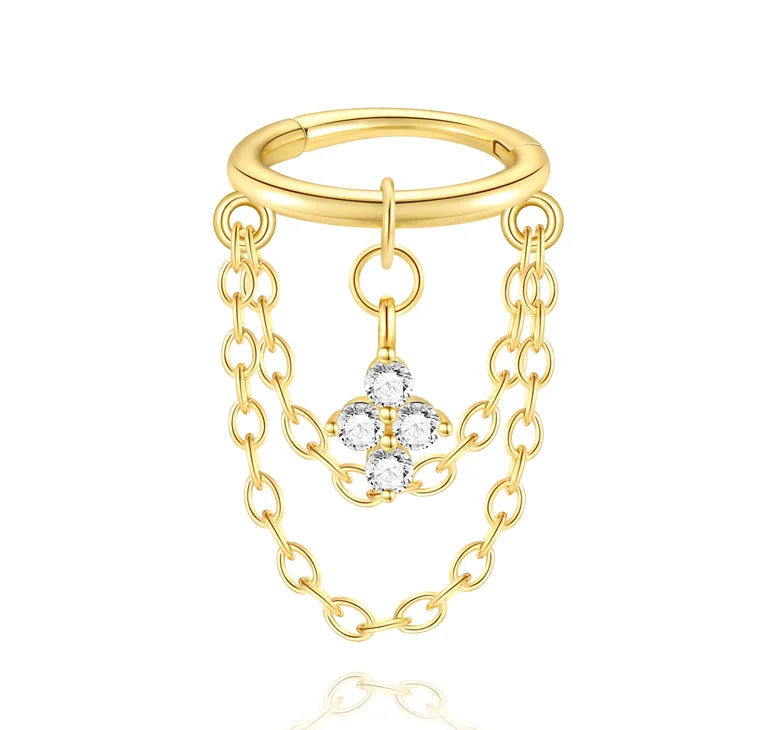 CANNER 925 Sterling Silver eight-pointed star CZ piercing earring with tassel chain, designed for women’s party jewelry.