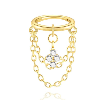 CANNER 925 Sterling Silver eight-pointed star CZ piercing earring with tassel chain, designed for women’s party jewelry.