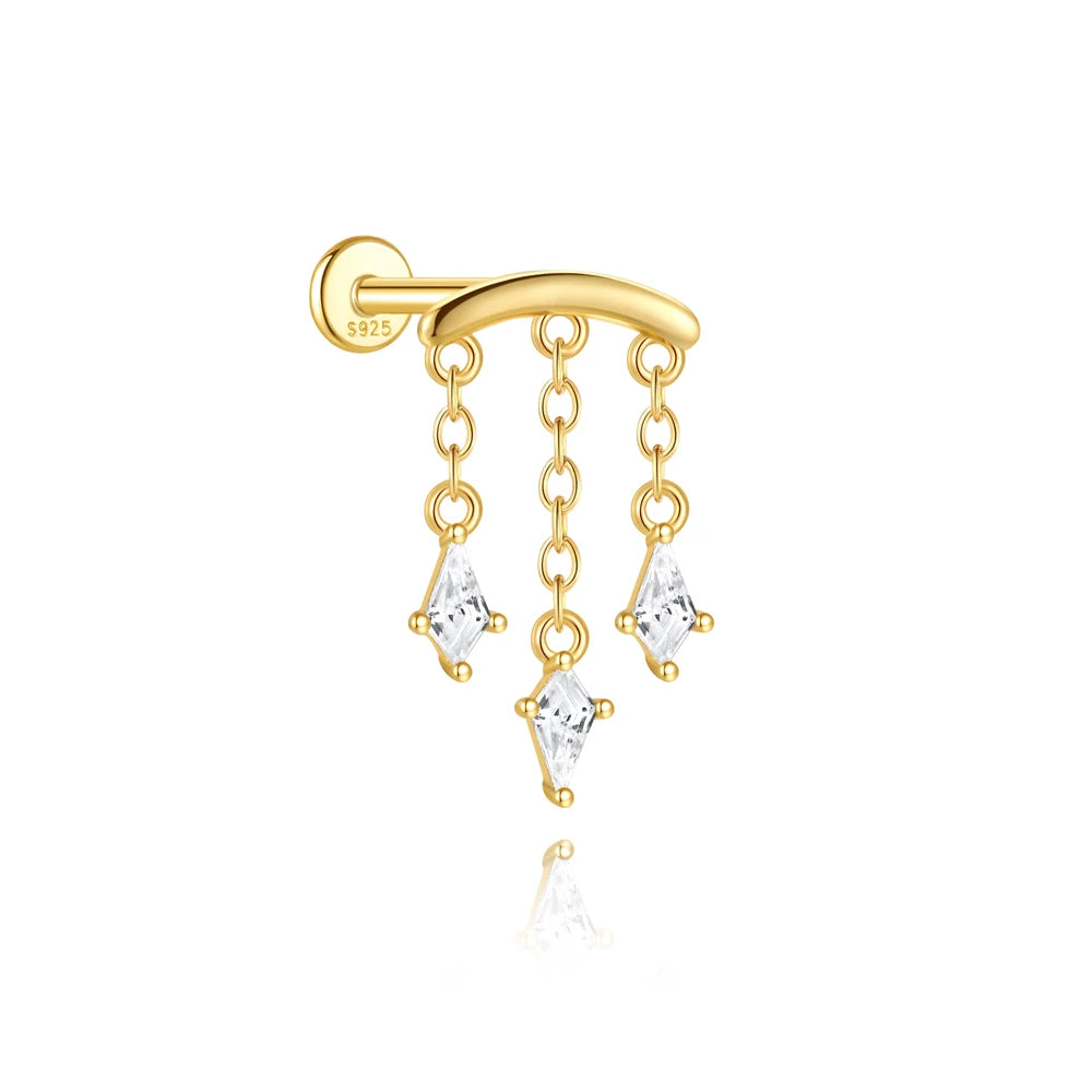 925 Sterling Silver eight-pointed star CZ earring with tassel chain, designed for women by CANNER.