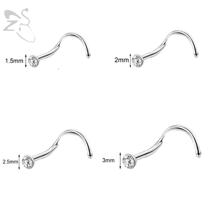 Gold stainless steel nose stud set with heart, star, and round crystal designs in L shape, 18g/20g by DoubleMfashion.