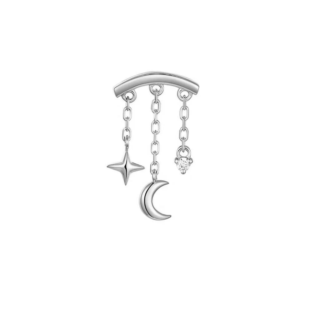 CANNER 925 Sterling Silver eight-pointed star CZ stud earring with tassel chain, designed for women’s fine jewelry.