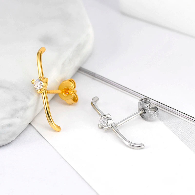 Minimalist 925 sterling silver crystal stud earrings for women, featuring a sleek design perfect for parties and luxury wear.