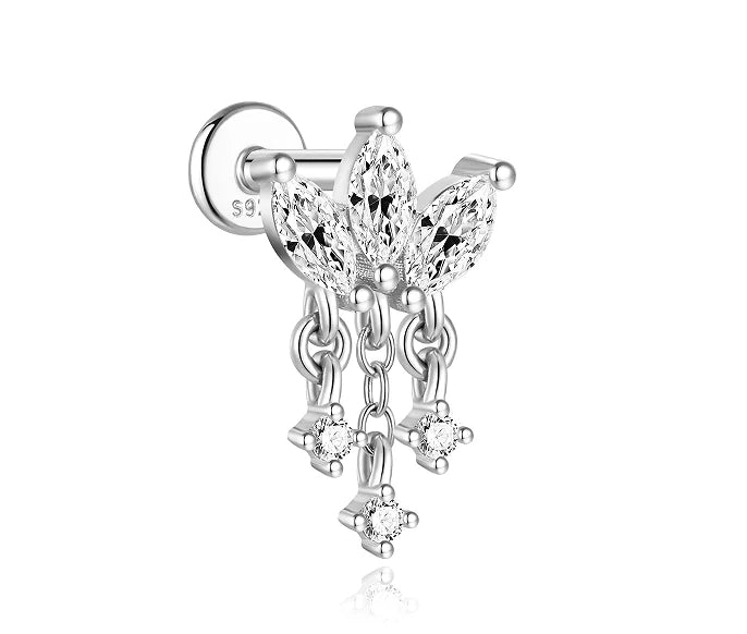 CANNER 925 Sterling Silver eight-pointed star CZ piercing earring with tassel chain, perfect for women’s party fine jewelry.