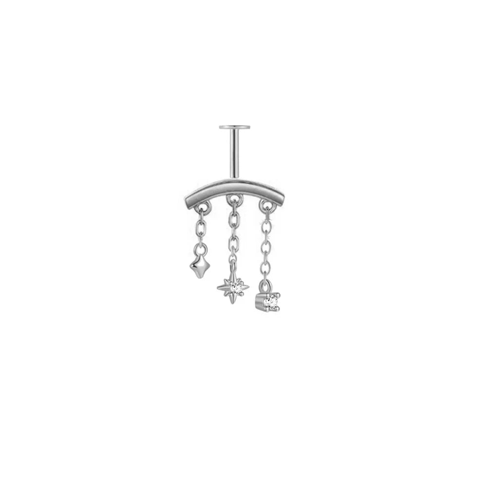 CANNER 925 Sterling Silver eight-pointed star CZ earring with tassel chain, designed for women, showcased elegantly.