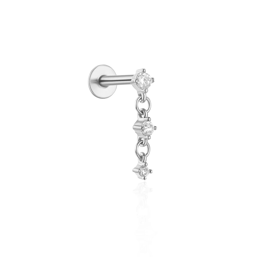 CANNER 925 Sterling Silver eight-pointed star CZ piercing earring with tassel chain for women, displayed on a neutral background.