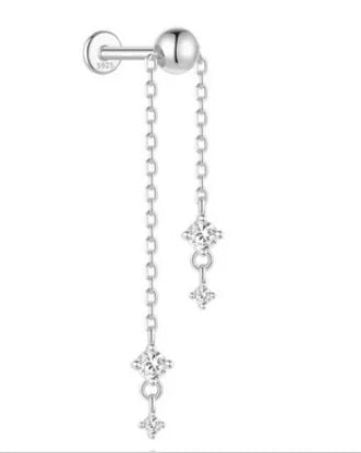 CANNER 925 Sterling Silver eight-pointed star CZ earring with tassel chain, designed for women, showcased elegantly.