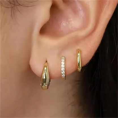 3PCS gold circle hoop earrings set with zircon flower studs and cartilage piercing jewelry for women by DoubleMfashion.