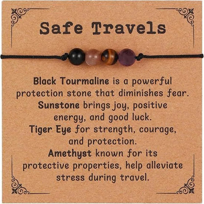 Adjustable handmade healing crystal bracelet by DoubleMfashion, featuring stones for anxiety relief and spiritual protection.