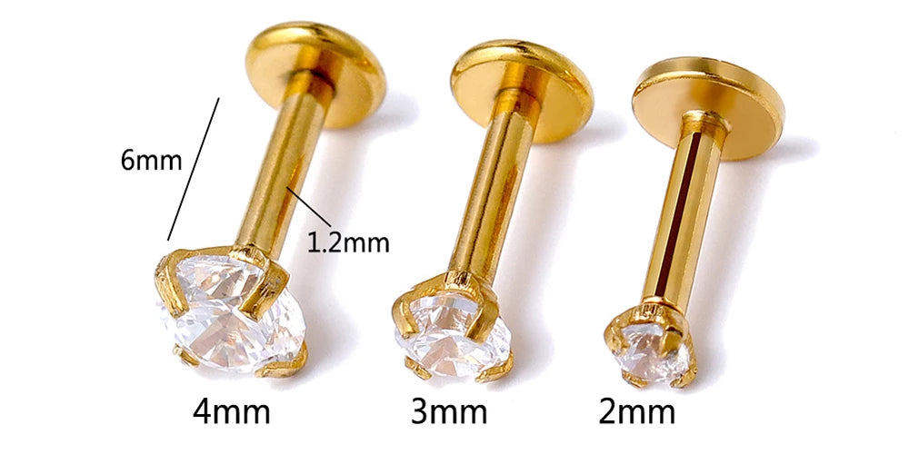 G23 titanium labret ear lip stud jewelry set with square CZ stones for cartilage and tragus piercings by DoubleMfashion.