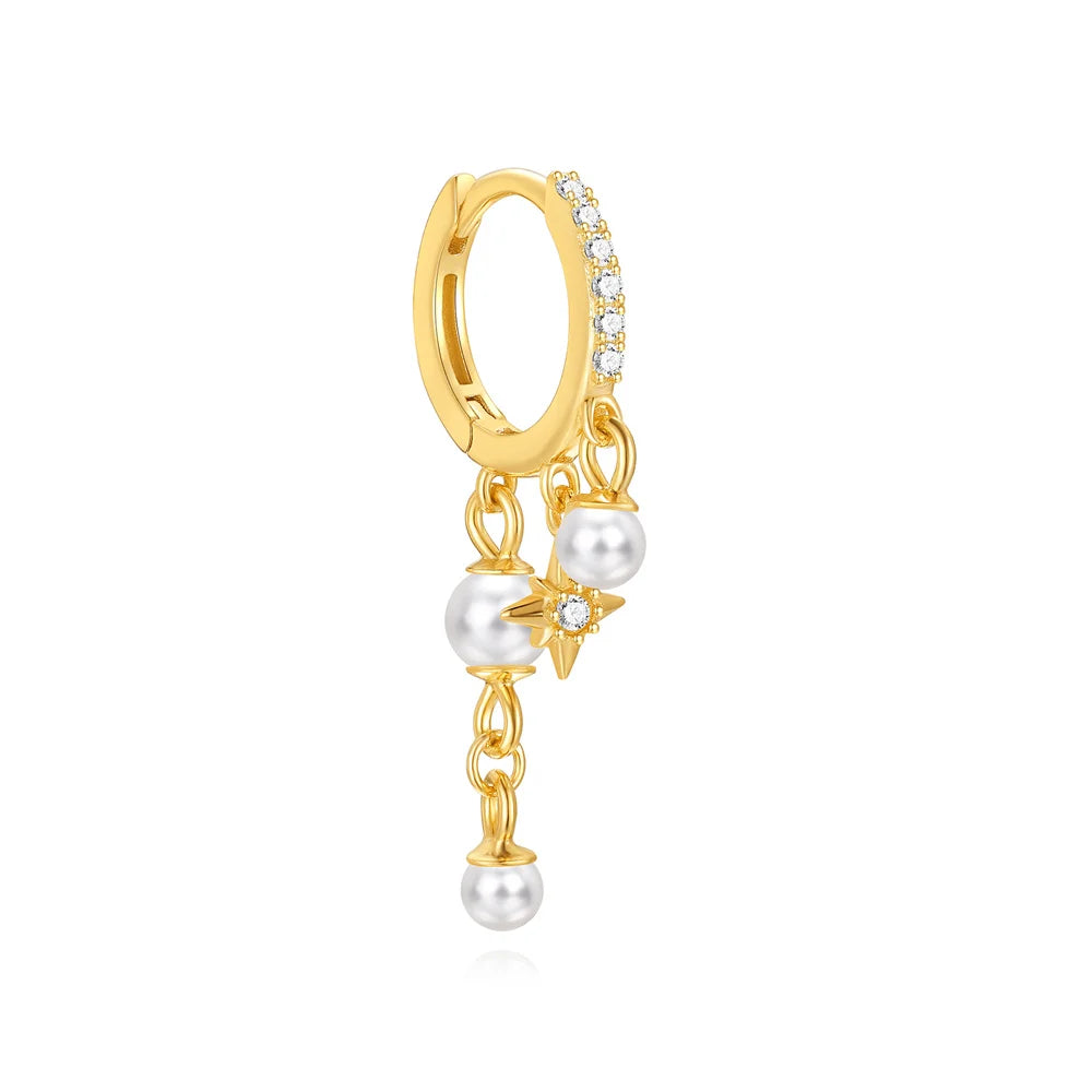 CANNER 925 Sterling Silver eight-pointed star CZ piercing earring with tassel chain, designed for women’s fine jewelry.