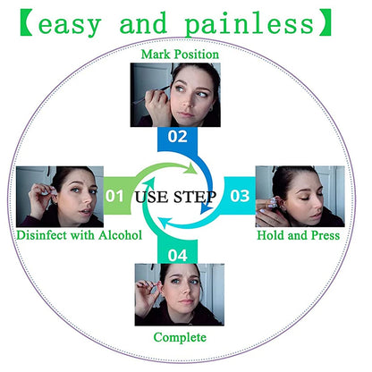 Disposable ear piercing gun kit with studs and nose rings, featuring safety design by DoubleMfashion.
