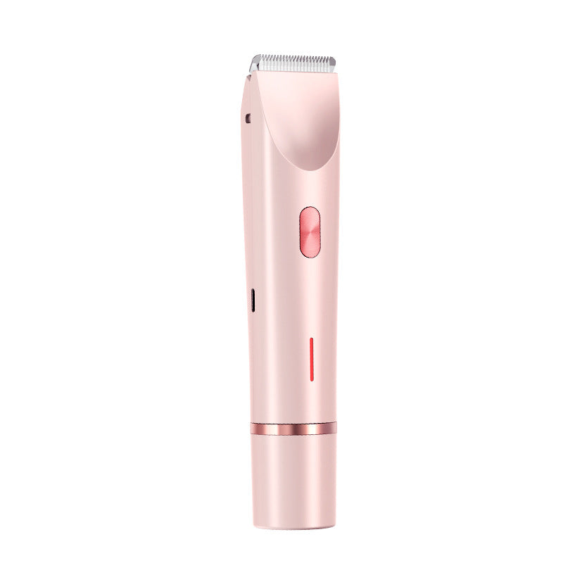 DoubleMfashion 2-in-1 women's electric razor with double heads for trimming pubic and body hair, wet and dry use.