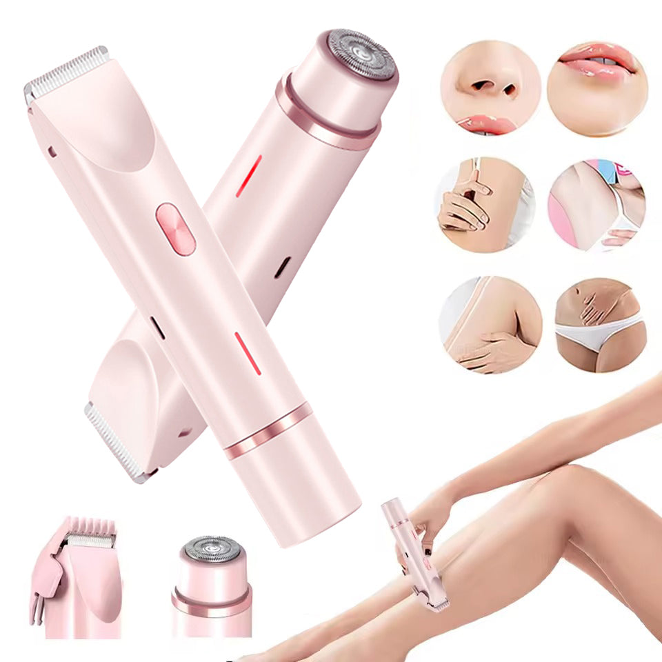 DoubleMfashion 2-in-1 electric razor with double heads for shaving and trimming women's body and pubic hair, wet/dry use.