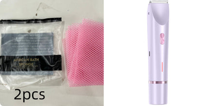 DoubleMfashion 2-in-1 women's electric hair remover with dual heads for pubic and body hair trimming, wet and dry use.