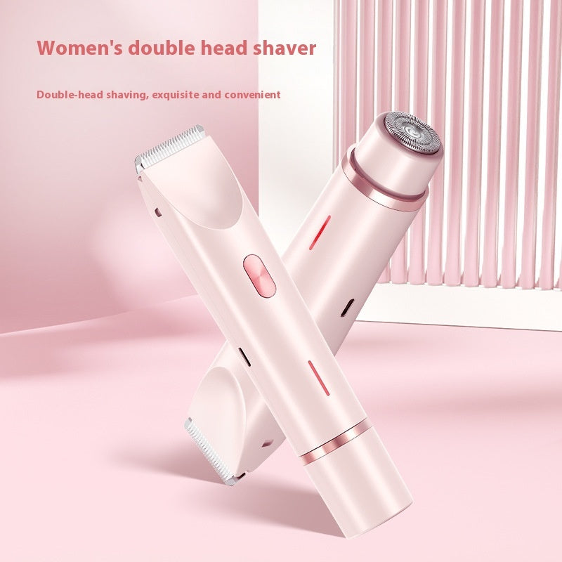 DoubleMfashion 2-in-1 electric hair remover with double head for wet/dry use, ideal for body and pubic hair trimming.